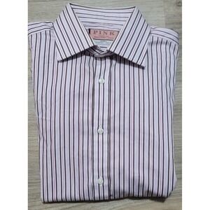 Thomas Pink Men's Pink Stripe French‎ Cuff Dress Shirt Size 15.5 X 34